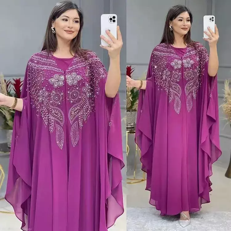 2 Stuks Set Plus Size Afrikaanse Feestjurken Voor Vrouwen Chiffon Boubou Ankara Dashiki Outfit Dubai Kaftan Abaya Robe Marocaine Femme