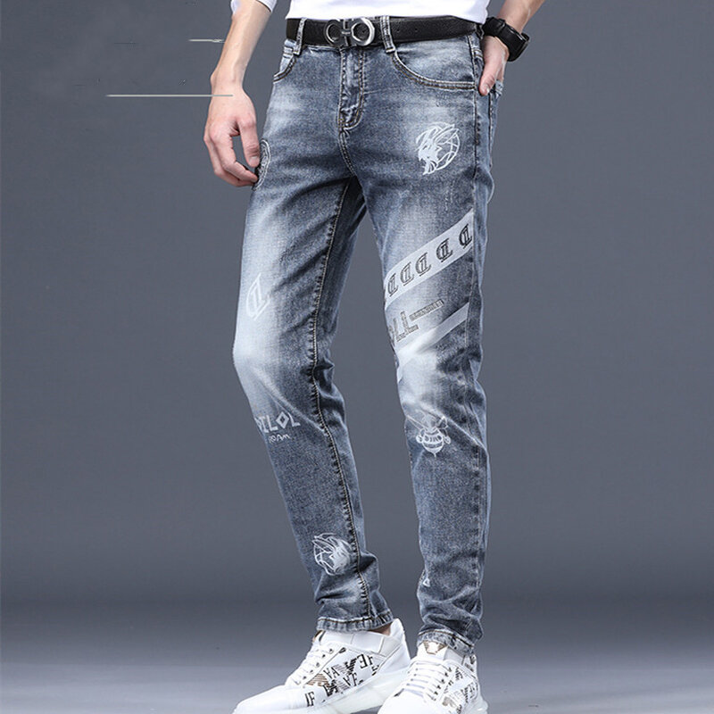 Jeans azul vintage masculino, calça jeans, lavando calças, alta qualidade, slim fit, streetwear hip-hop, moda primavera, novo, 2022
