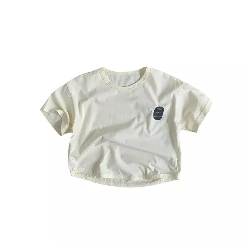 Camiseta de algodão de manga curta infantil, tops casuais soltos, camiseta simples, versátil, roupas infantis, bebê menino e menina, novo, verão, 2022