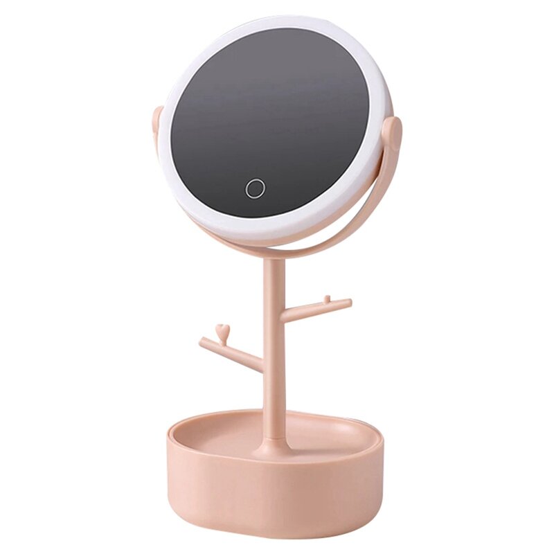 Ecoco-Espejo de maquillaje LED multifuncional, caja de joyería de escritorio, espejo de tocador HD, almacenamiento de cosméticos de joyería con relleno de luz grande