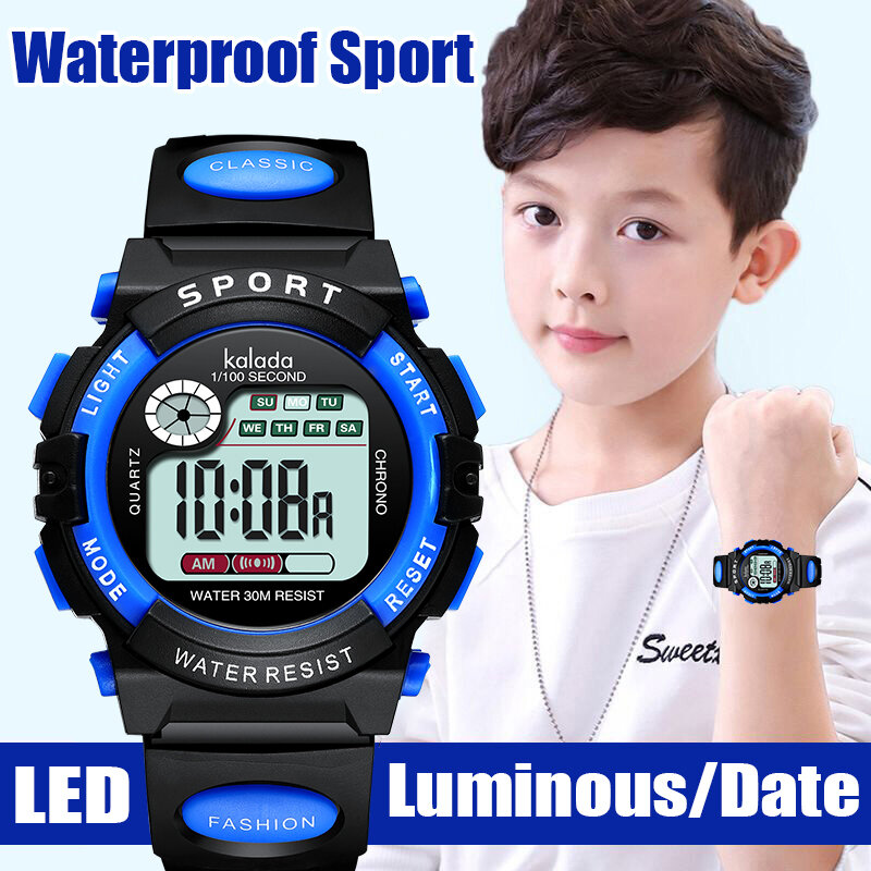 Relógio de pulso esportivo para crianças, relógio led digital à prova d'água com pulseira de silicone para crianças, estudantes, meninos e meninas