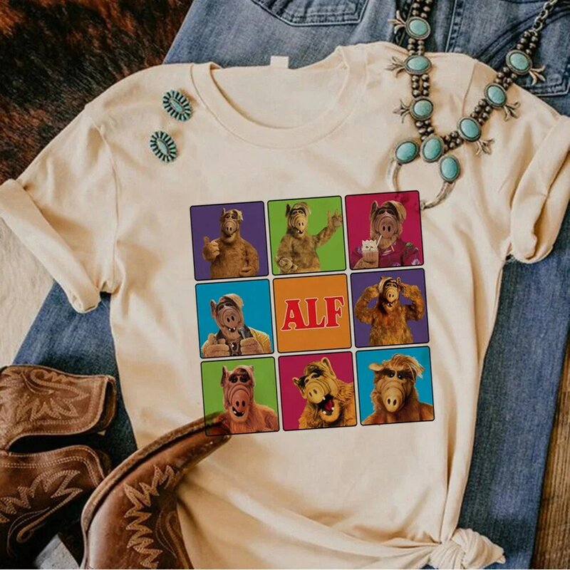 Alf Atasan Wanita Y2K kaus grafis Jepang baju komik lucu desainer wanita