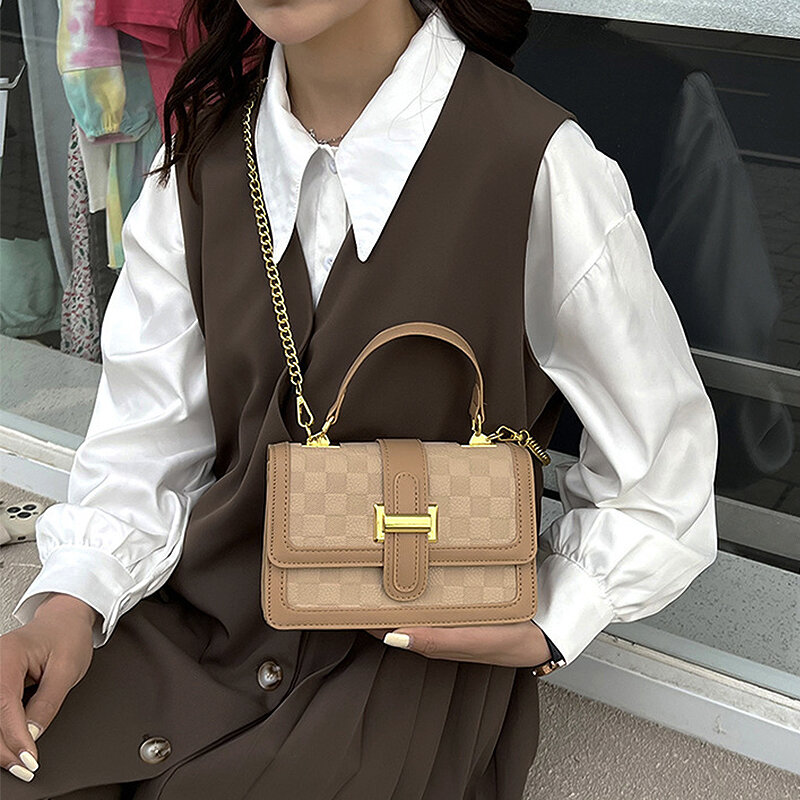 Bolso cruzado de piel sintética para mujer, a la moda bandolera de estilo coreano, color Beige/negro/marrón