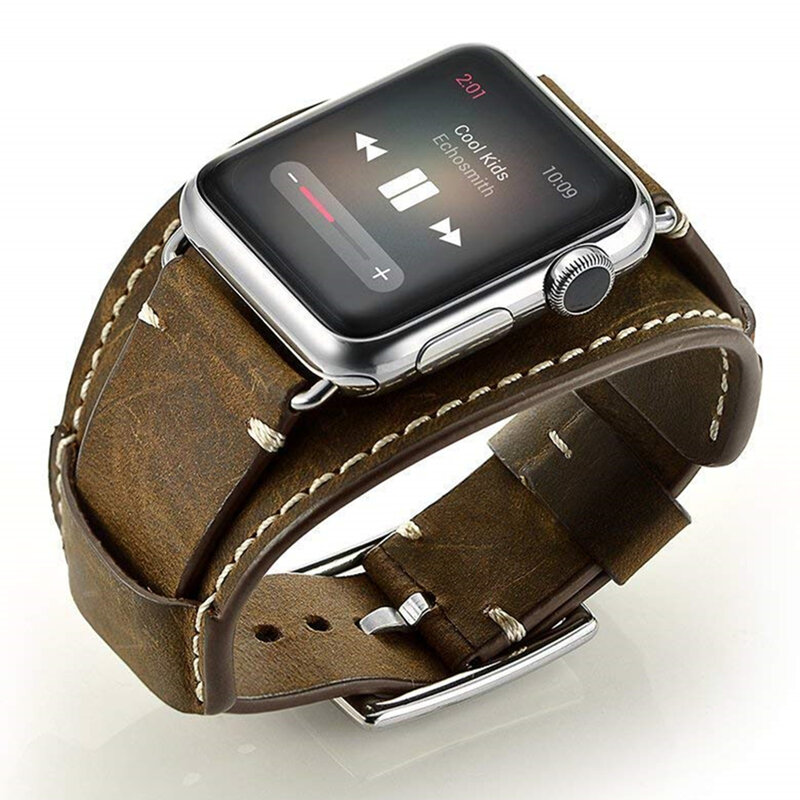 Correa de cuero genuino para Apple Watch, banda de 44mm, 40mm, Series 5/4, Ultra 49mm, iWatch Series 3, 38mm, 42mm