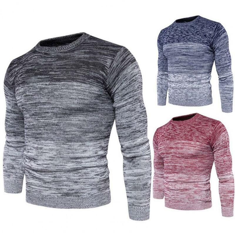 Simple Pullover Sweater Skin-friendly Crew Neck All-Matched Patchwork Warm Pullover Sweater  Men Sweater Shrink Resistant
