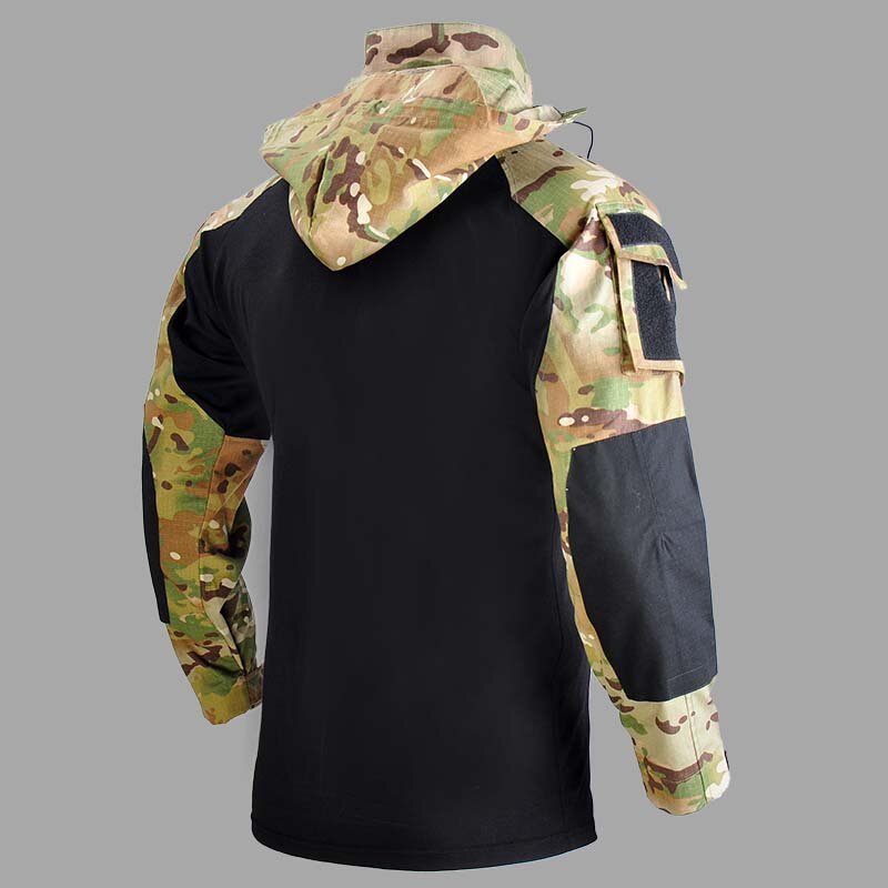 เสื้อทหารลายพรางลายพรางทหารมัลติแคมมีฮู้ดผู้ชายเสื้อเชิ้ตแขนยาวแอร์ซอฟต์เพนท์บอลตั้งแคมป์ชุดนายพราน