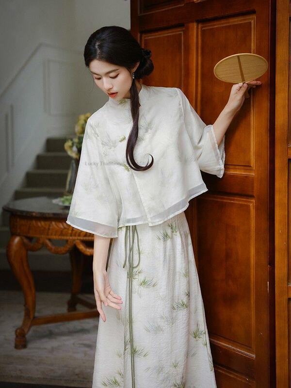 Nowy chiński styl letni Retro Hanfu delikatna herbata sztuka ulepszona sukienka Hanfu zestaw kobiet elegancka wygodna codzienna sukienka Hanfu zestaw