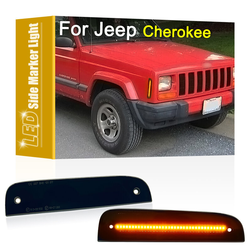 2Pcs Smoked Lens Front Bumper LED Side Fender Marker Turn Signal Amber Light For Jeep Cherokee 1997-2001