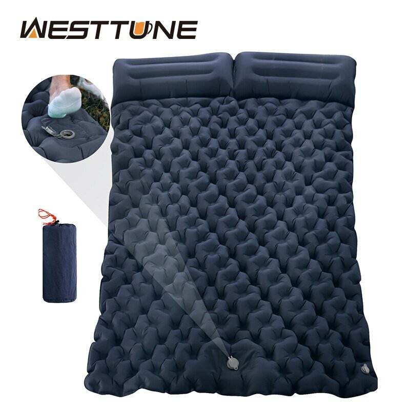 WESTTUNE Double Inflatable Mattress with Built-in Pillow Pump Outdoor Sleeping Pad Camping Air Mat for Travel Backpacking Hiking