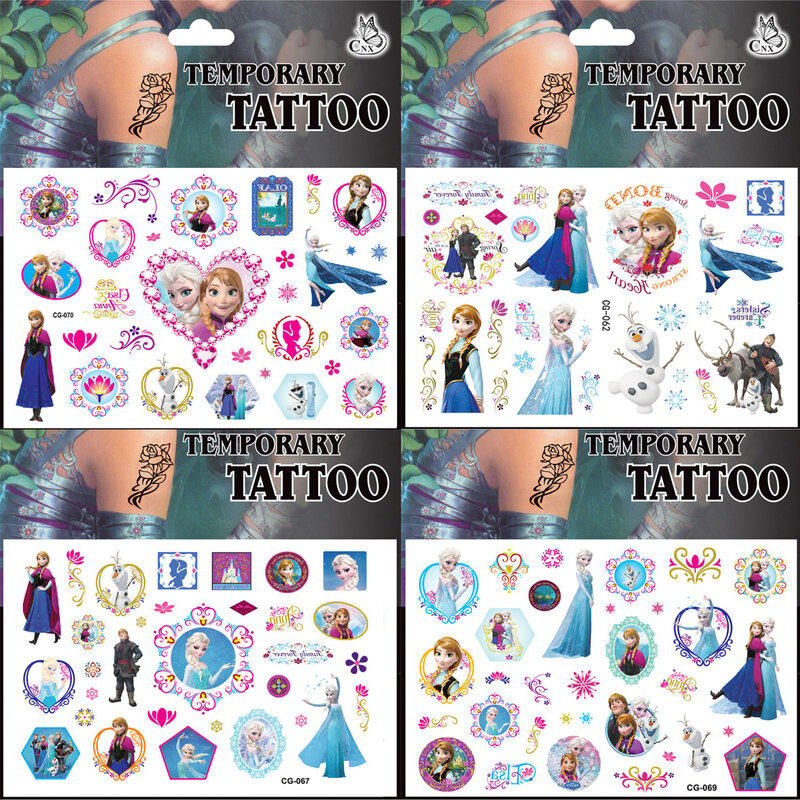 Pegatinas de tatuaje de princesa Elsa y Anna de Frozen de Disney para niños, decoración de fiesta de cumpleaños, pegatinas de dibujos animados de Frozen, juguetes, regalos para niños