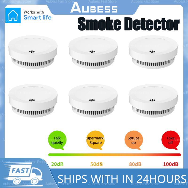 AUBESS 6Pcs Smoke Sensor Alarm Sensitive Photoelectric Independent Fire Smoke Detector For Home Security Alarm System