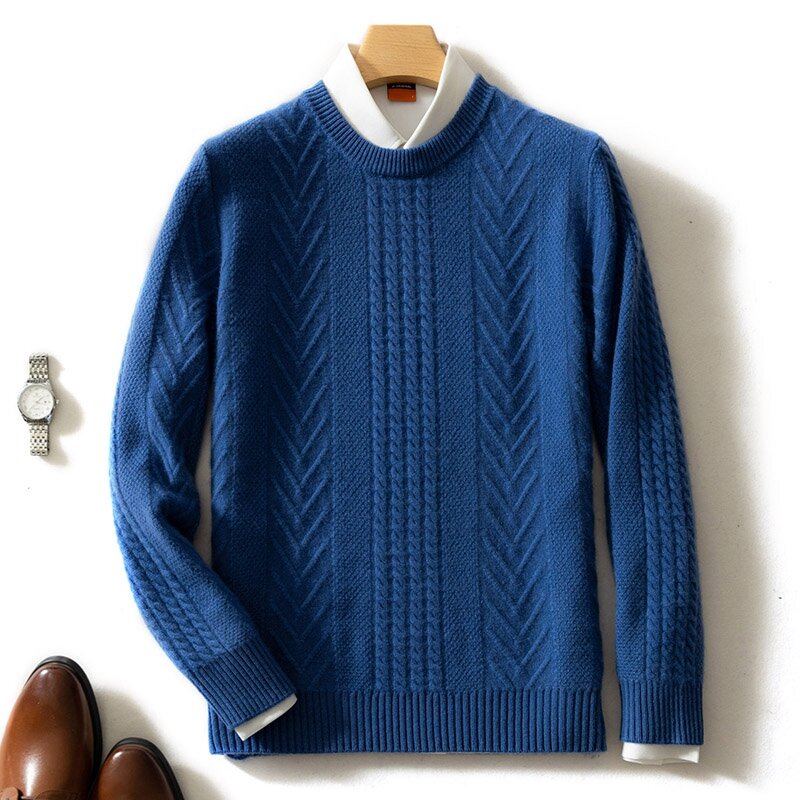 Мужской кашемировый Трикотажный свитер с круглым вырезом, Осень-зима