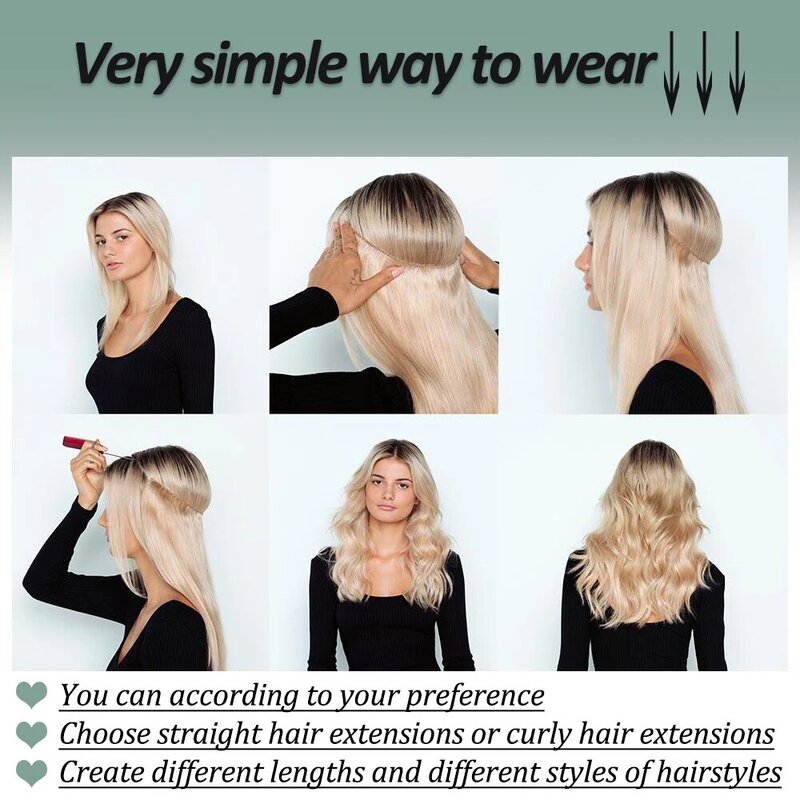 Extension de Cheveux Naturels Synthétiques pour Femme, Postiche Artificielle Longue et Lisse, Blonde Noire, Document Mixte, Faux Morceau de Cheveux