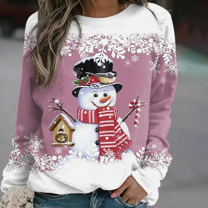 Suéter de manga larga con estampado de árboles de Navidad para mujer, jersey de cuello redondo, cálido, invierno, 2023