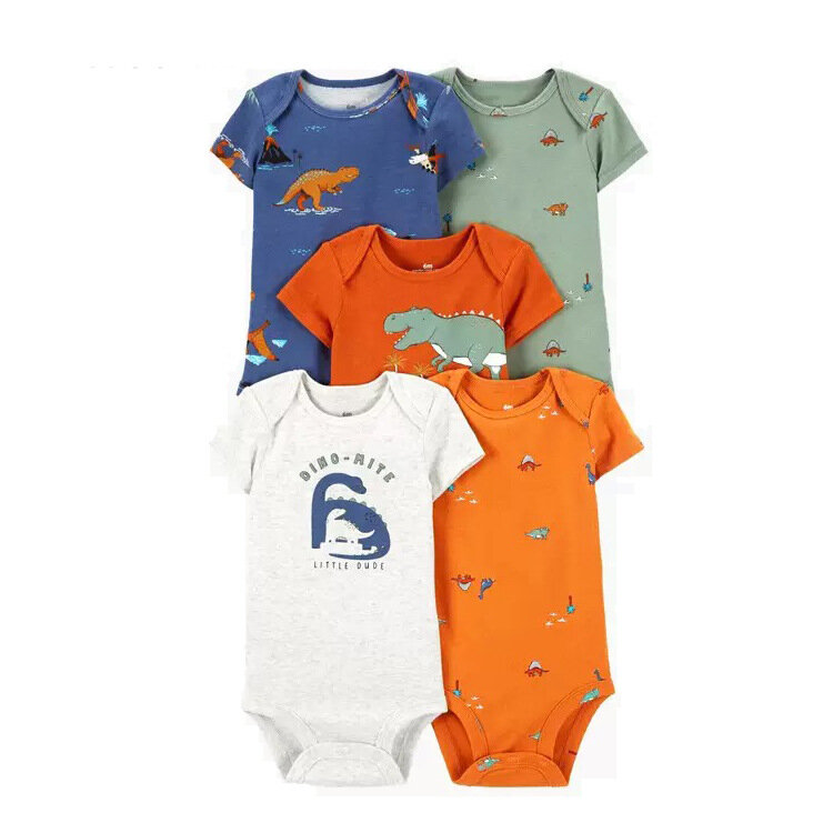 Bodysuit de manga curta para bebês meninos e meninas, macacão 100% algodão, roupas para o corpo recém-nascido, 0-12 meses, 5pcs
