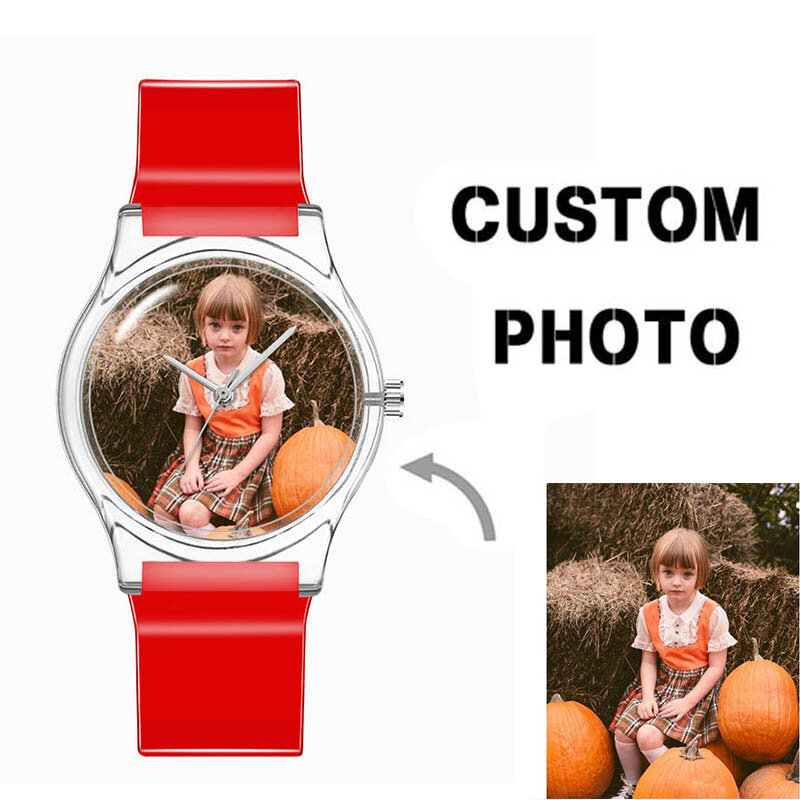 Часы с принтом на заказ, производитель OEM, пластиковый ремешок, японские кварцевые детские наручные часы с фотографией, подарок