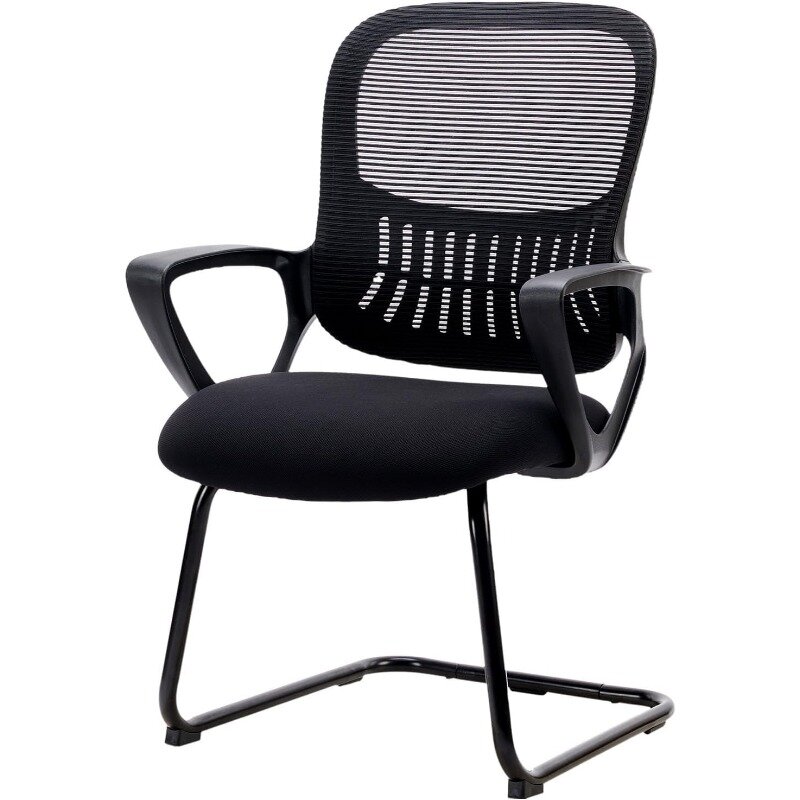 Cadeira de escritório com braços confortáveis, ergonômico base de trenó executivo, cadeira do computador, apoio lombar, sem rodas conjunto de 2