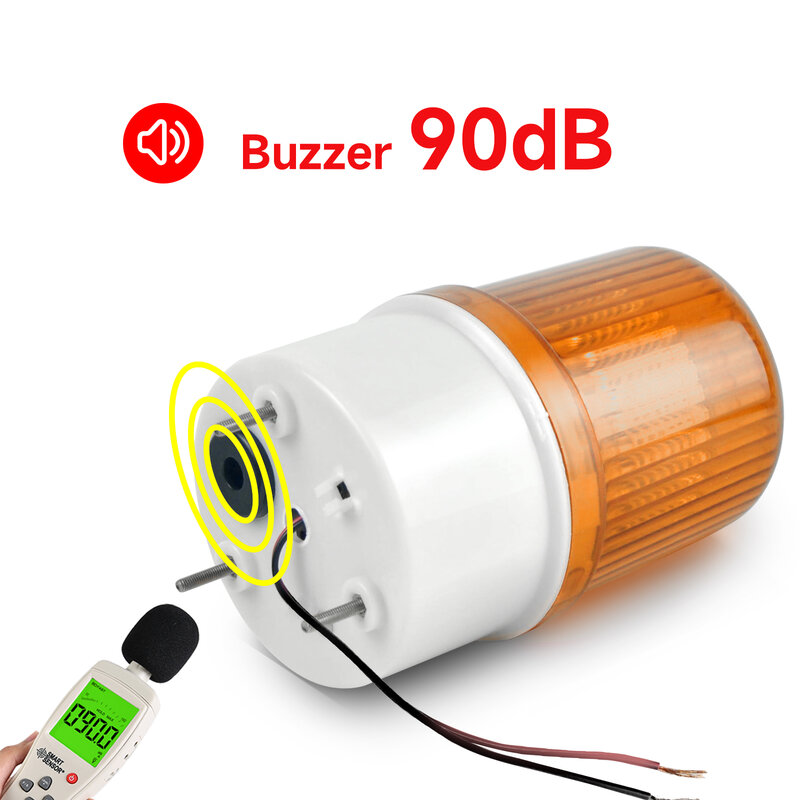 Âmbar LED Strobe Beacon Light, Emergência Piscando Lâmpada de Aviso com Buzzer, Siren Light, 90dB, 2Pcs