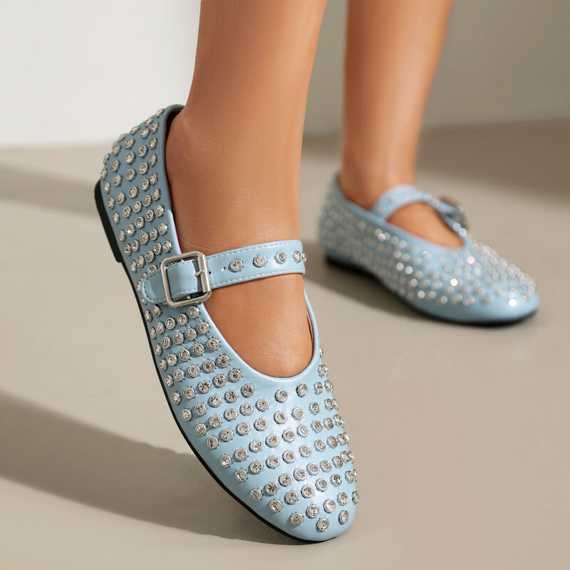 Zapatos planos de cristal Mary Jane para mujer, zapatos cómodos de cuero suave, zapatos de vestir de princesa informales para primavera y verano