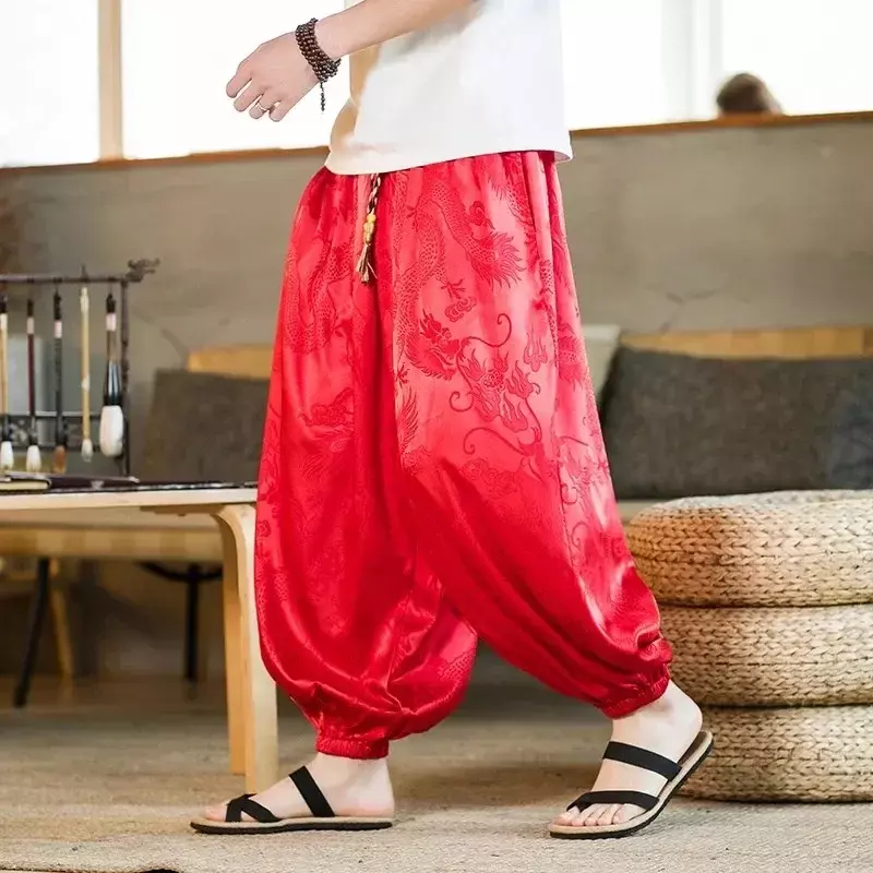 Pantalones bombachos Retro con patrón de dragón para hombre, Jogging, Hip-hop, Street Beat, estilo Harajuku, pantalones casuales, 5XL