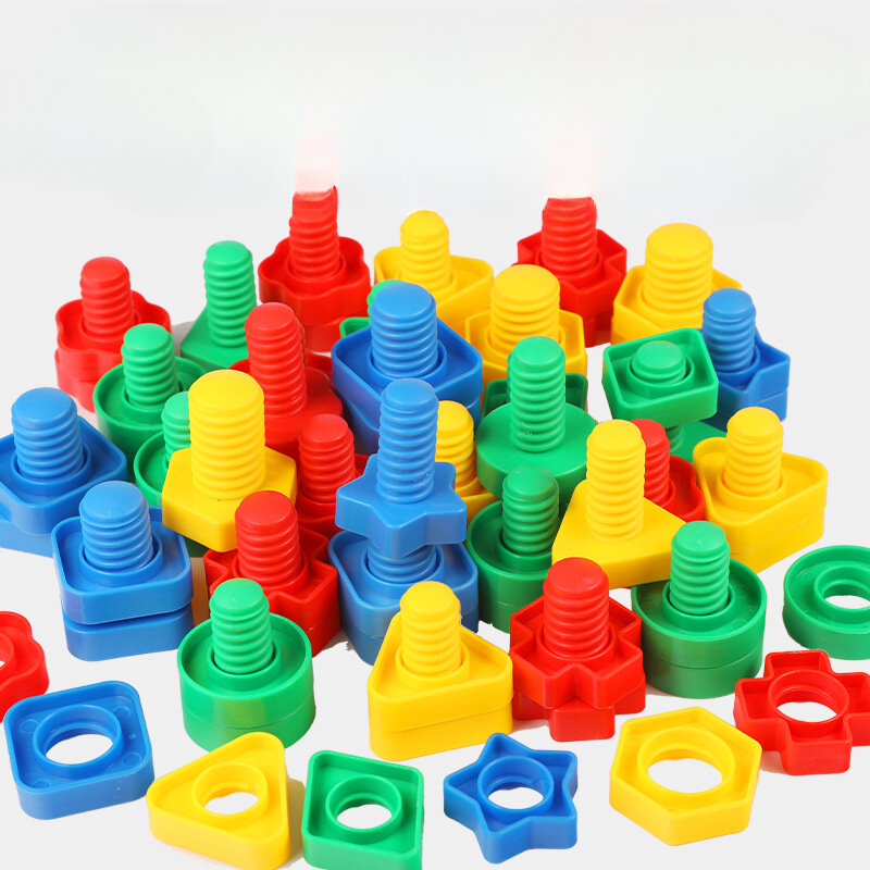 Klocki konstrukcyjne 8 zestawów wkładanych plastikowych klocków w kształcie nakrętki - zabawki edukacyjne dla dzieci, modele w skali Montessori prezent