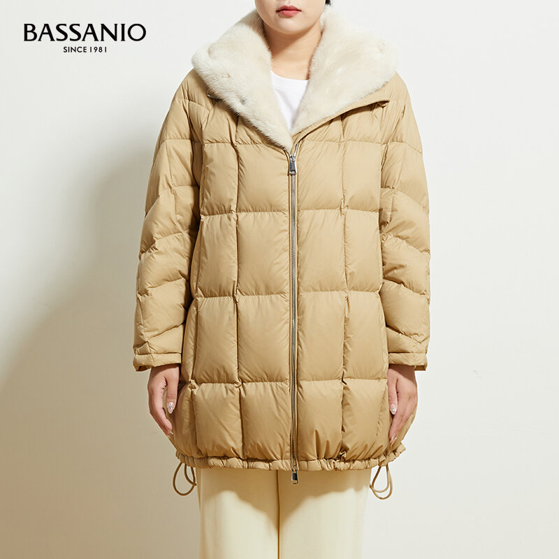 Manteau en duvet de canard à capuche avec col en fourrure de vison naturelle pour femme, vêtement d'extérieur chaud d'hiver
