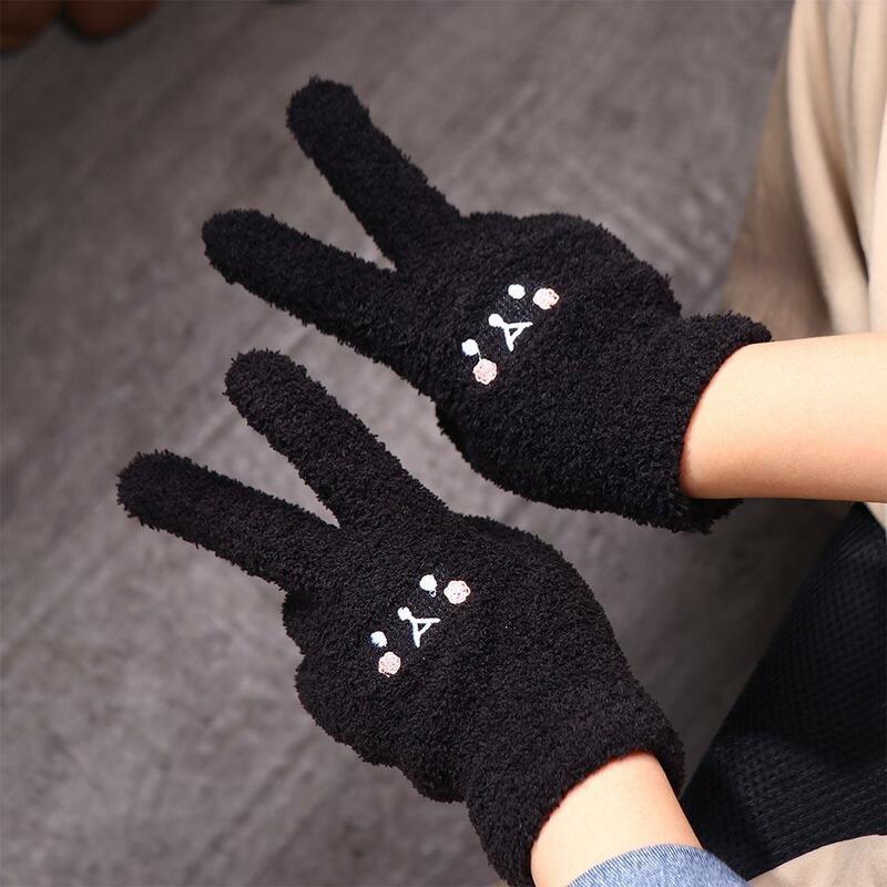 Simple Elastic Smile Plus Velvet Autumn And Winter Bear Female Gloves Wool Mittens Touch Screen Gloves Full finger Gloves