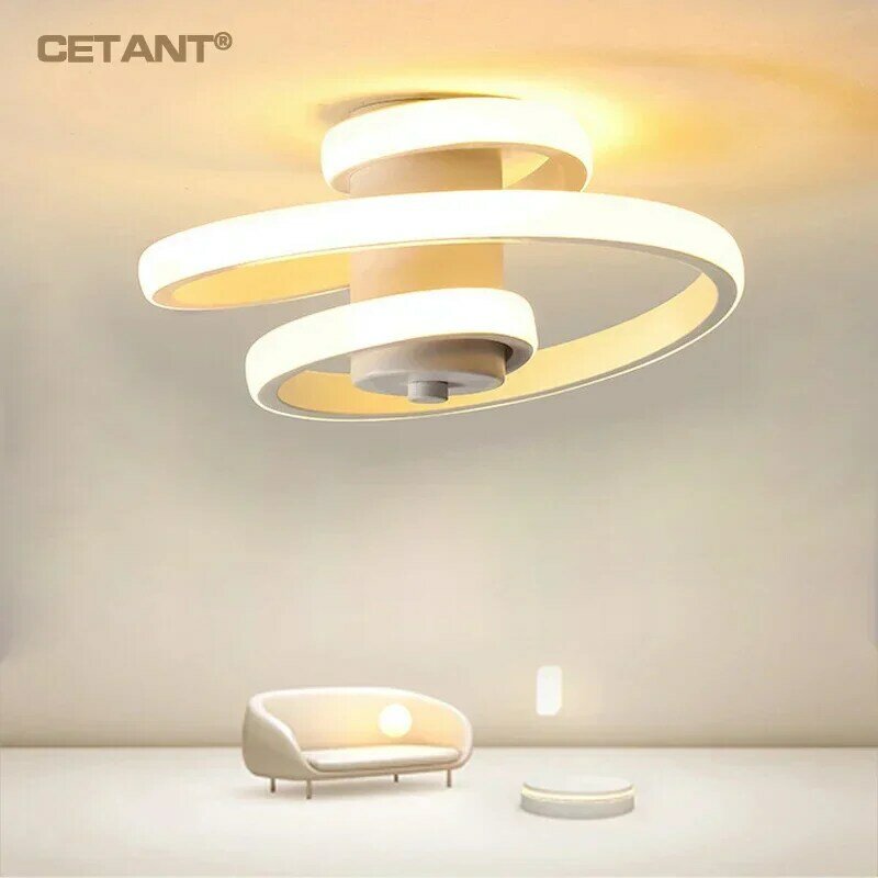 Modern LED Ceiling Light Indoor Black/White Spiral Lamp For Living Room Bedroom Corridor Aisle Home Decorative Lighting Fixtures