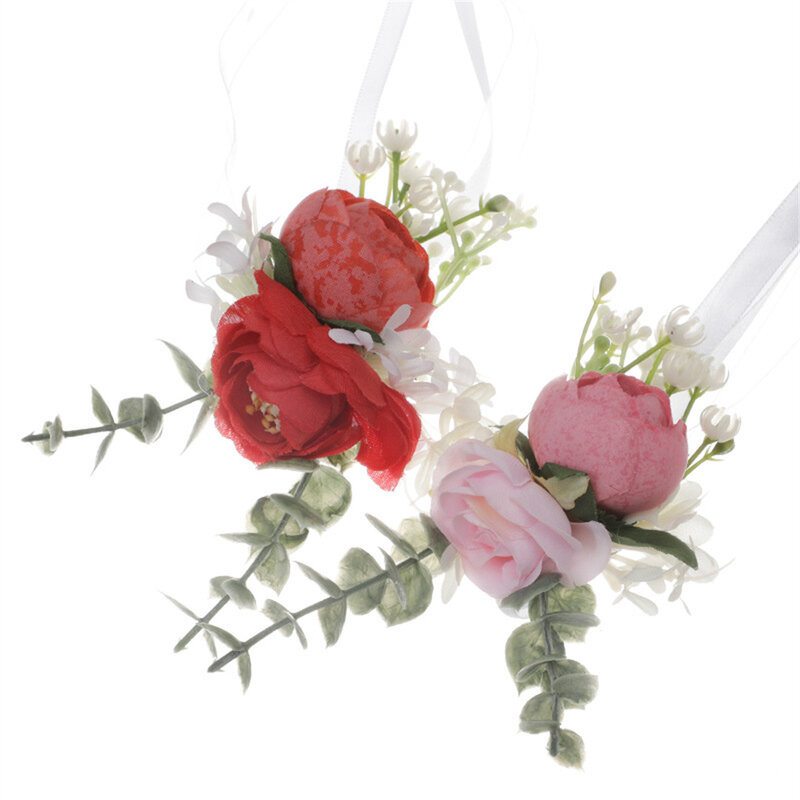 Europejski bankiet symulacyjny dla starszych kwiat na nadgarstek ślubnych wysłał rywalizujące z nim rekwizyty fotografii kwiatowej nowy czerwony kwiat na nadgarstek Mori