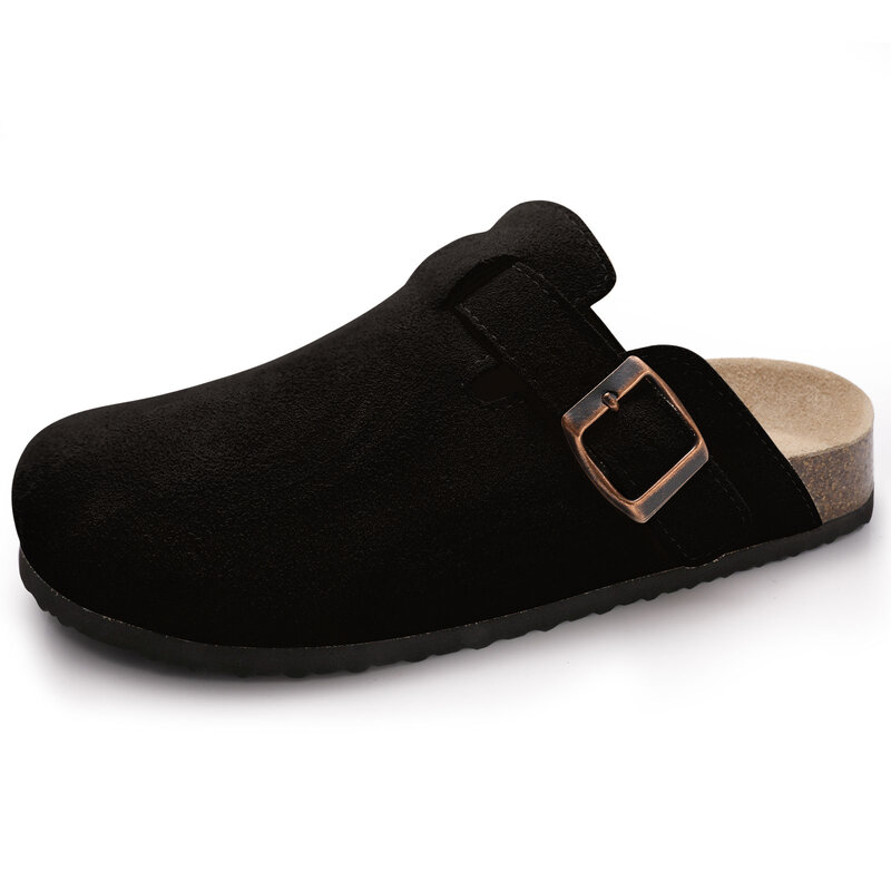 Comwarm Cork Footbed Clogs For Women Men Fashion Leather Mules Comfort Potato Shoes With Arch Support Indoor Outdoor Flat Slides