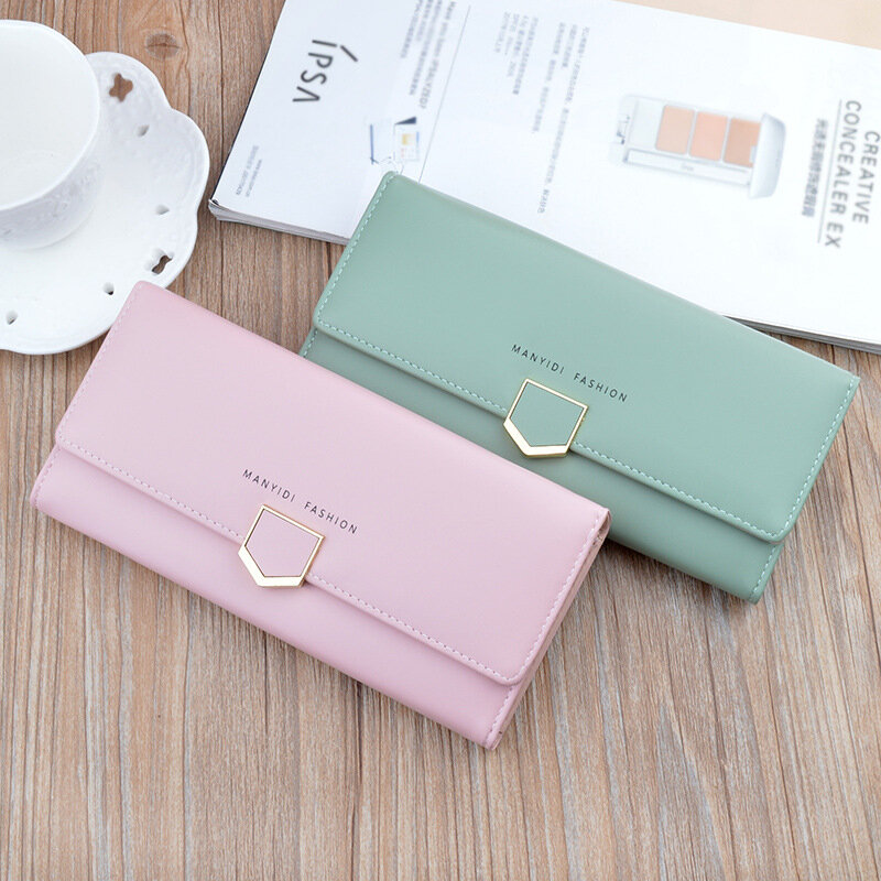 Nowy portfel damski długi, wielkartkowa klamra kopertówka damska moda proste trzy-składany portfel miękki portfel