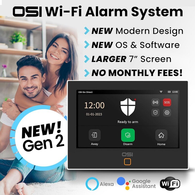 System alarmowy OSI dla bezpieczeństwo w domu (Gen 2)11 szt. DIY, ekran dotykowy, detekcja ruchu, czujniki kontaktowe, syrena bezprzewodowa, pilot