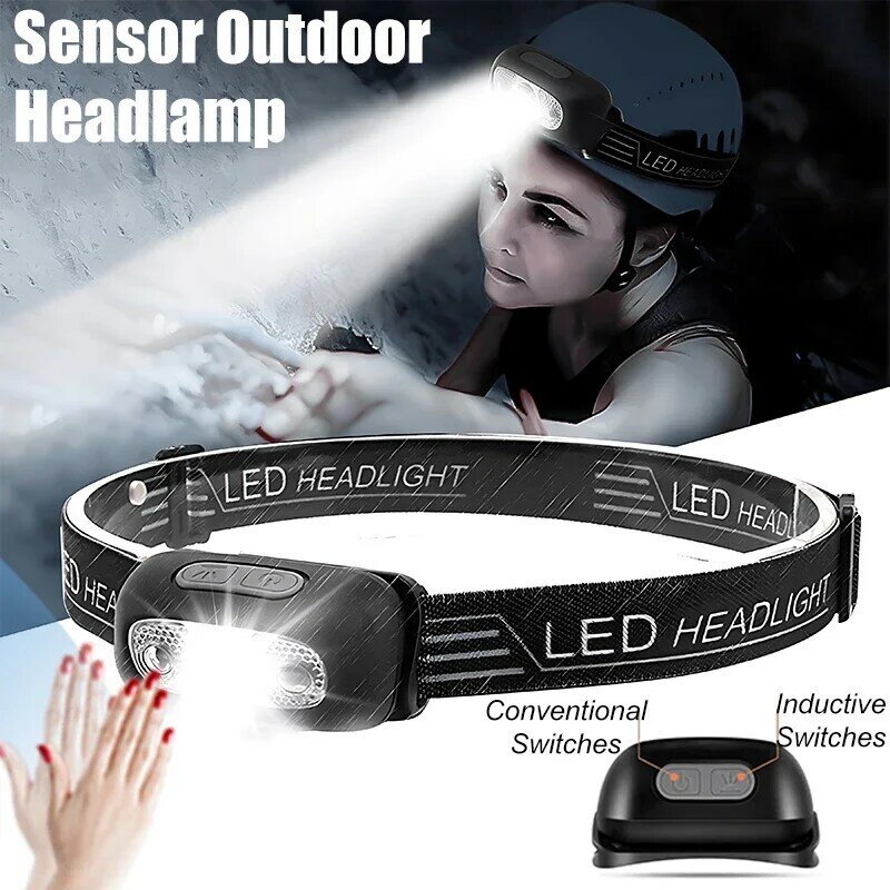Linterna frontal de luz potente para pesca nocturna, Mini Led, lámpara de cabeza potente para acampar al aire libre, impermeable, portátil, Sensor LED