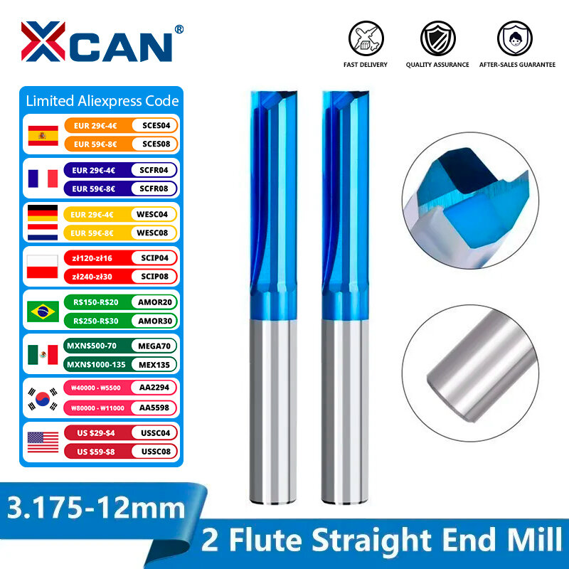 XCAN-fresa de carburo de 4mm/6/8/10/12mm, herramienta de fresado de brocas de grabado CNC para madera, PVC, Plástico
