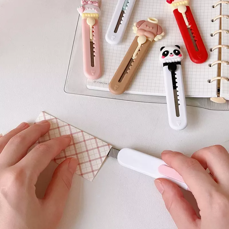 Cuchillo de utilidad de animales dibujos animados Kawaii, Mini abrelatas de caja portátil, cortadores de papel de bolsillo, abridor de sobres lindo, suministros de oficina escolar