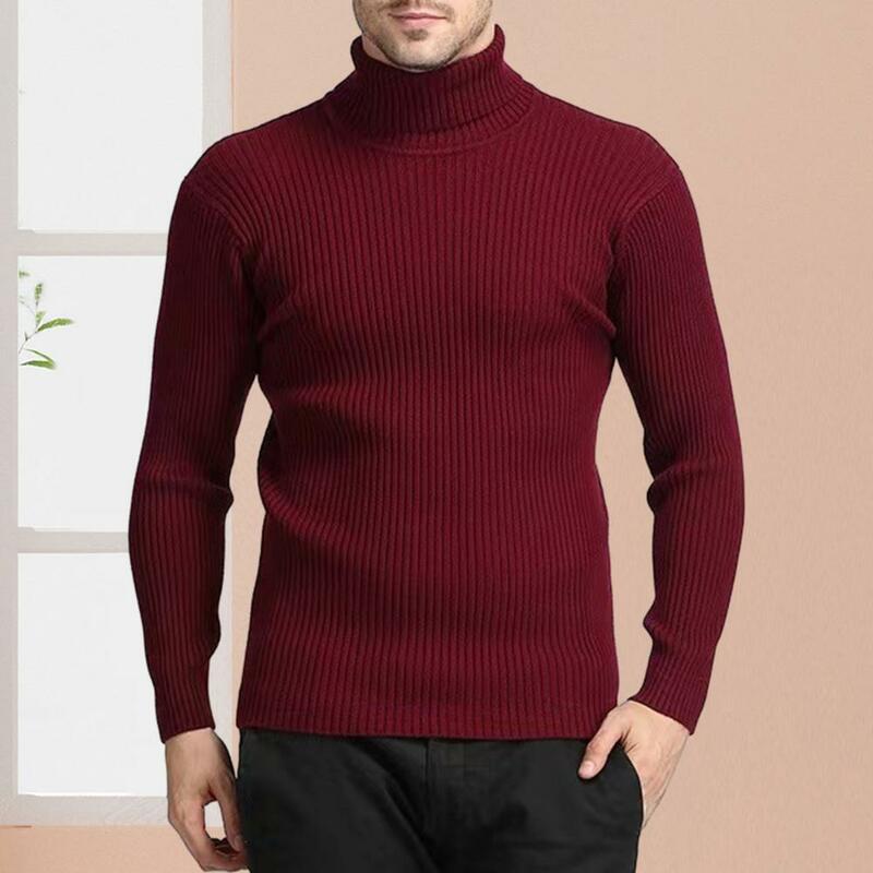 Pakaian rajut bergaris pria, Turtleneck Sweater rajut hangat musim gugur musim dingin warna Solid Pullover dengan Slim Fit bergaris Bottoming untuk pria