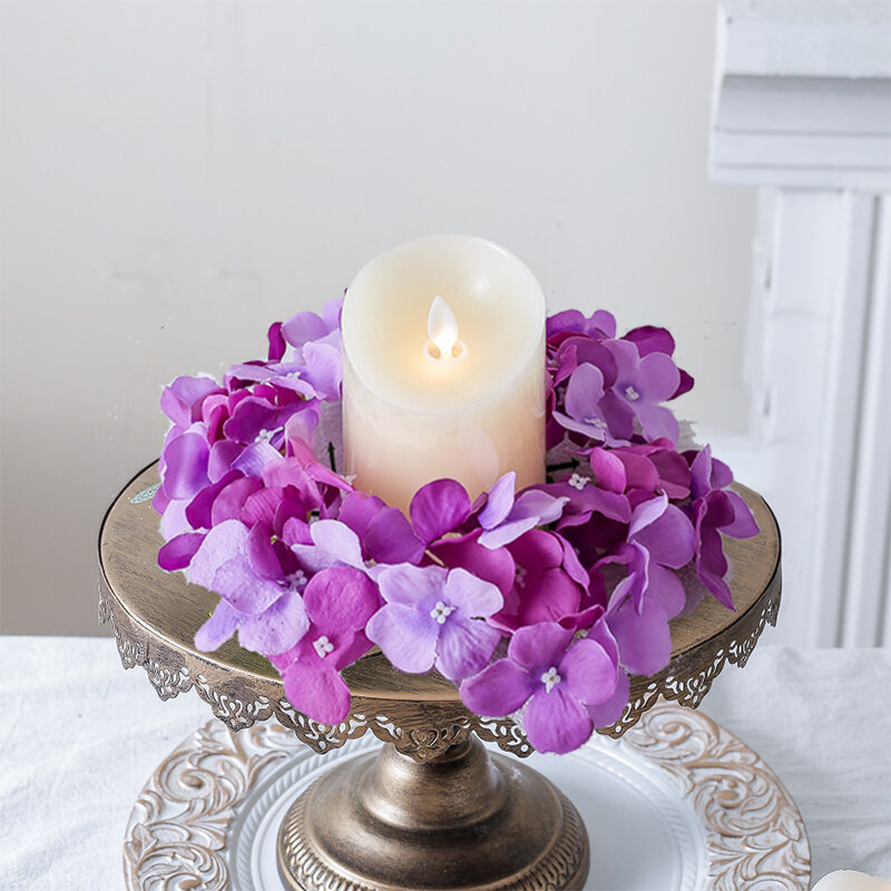 23cm Candlestick Wreath Artificial Hydrangea Flower Garland Candle Aromatherapy Ring Wedding Christmas Table Centerpiece Decor