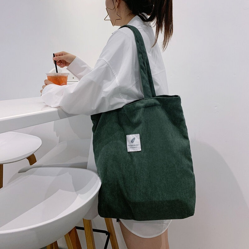 Corduroy-女性と女の子のためのショッピングバッグ,カジュアルな女性のハンドバッグ,柔らかい再利用可能な生地,ショルダーバッグ,2023