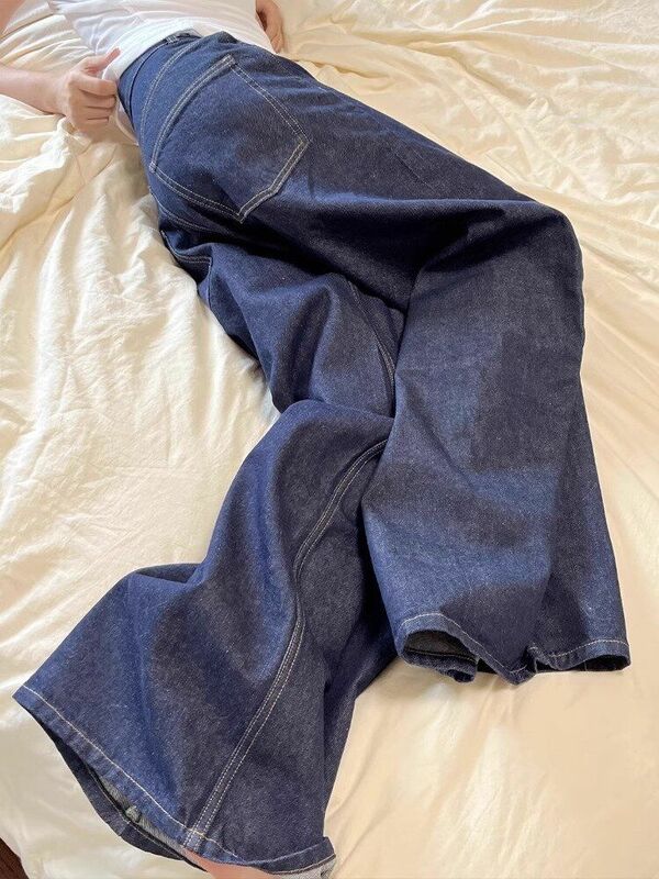 HOUZHOU główna ulica Y2k workowate dżinsy kobiet w stylu Vintage koreańska moda wysoka talia Oversize szerokie nogawki spodnie dżinsowe spodnie typu Casual Grunge