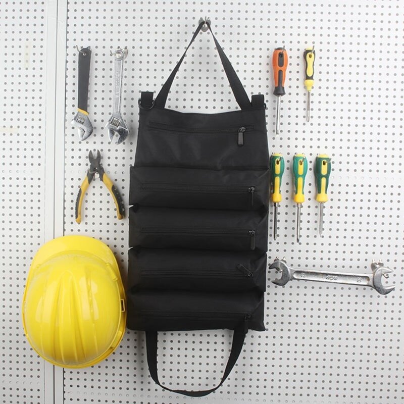 Bolsa rolo para ferramentas lona com 5 bolsos com zíper à prova d'água e resistente desgaste