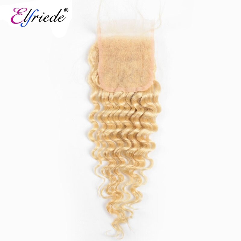 Elfriede #613 светлые глубокие волнистые женские бразильские Реми человеческие волосы переплетенные 3 звеньев с прозрачной кружевной застежкой 4x4