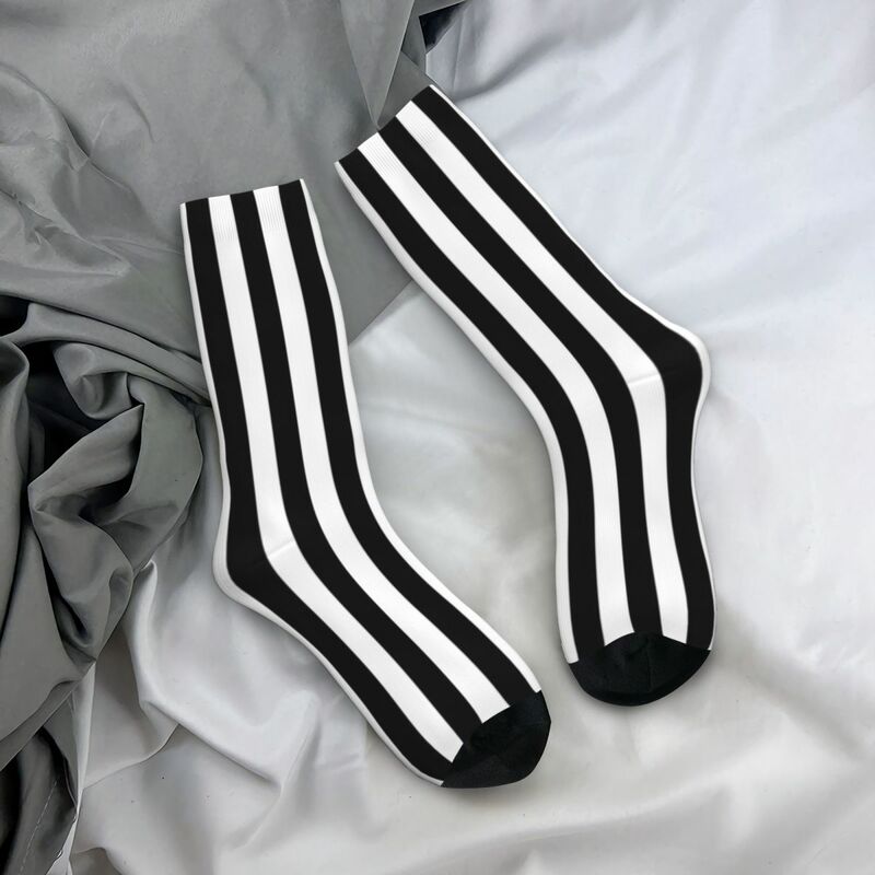 Black And White Vertical Stripes Socks Harajuku High Quality Stockings All Season Long Socks Accessories for Man's Woman's Gifts