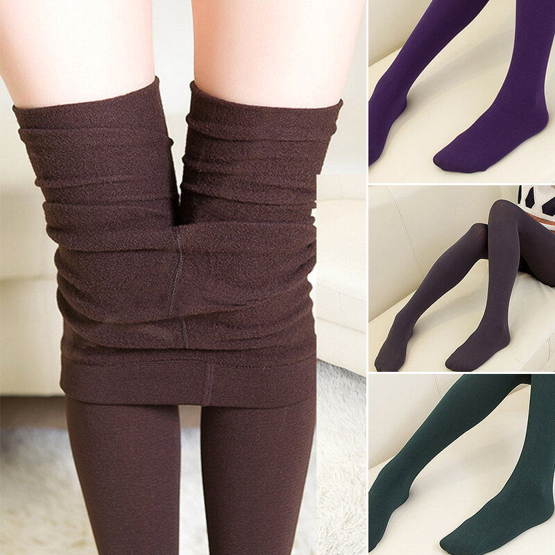 Meias de inverno grossas para mulheres algodão poliéster interno quente meia-calça de malha torção casual legging meias pé completo bottoms