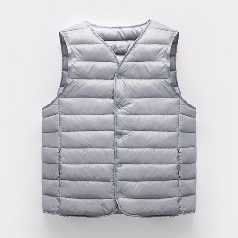 Casaco de colete de inverno sem mangas com peito único masculino, colete acolchoado, cardigã plus size casual, monocromático, à prova de vento