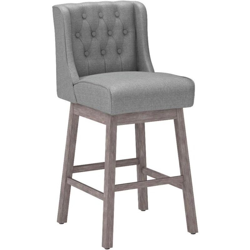 Bar Height Bar Stools Set of 2,  30" Seat Height Bar Chairs with Solid Wood Footrests and Button Tufted Design