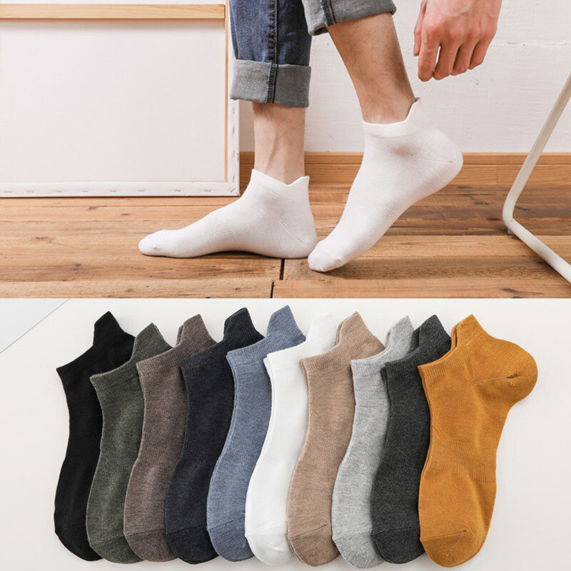 Calcetines tobilleros de algodón puro para hombre, calcetín de alta calidad, desodorante, absorbente de sudor, Color sólido, 5 pares