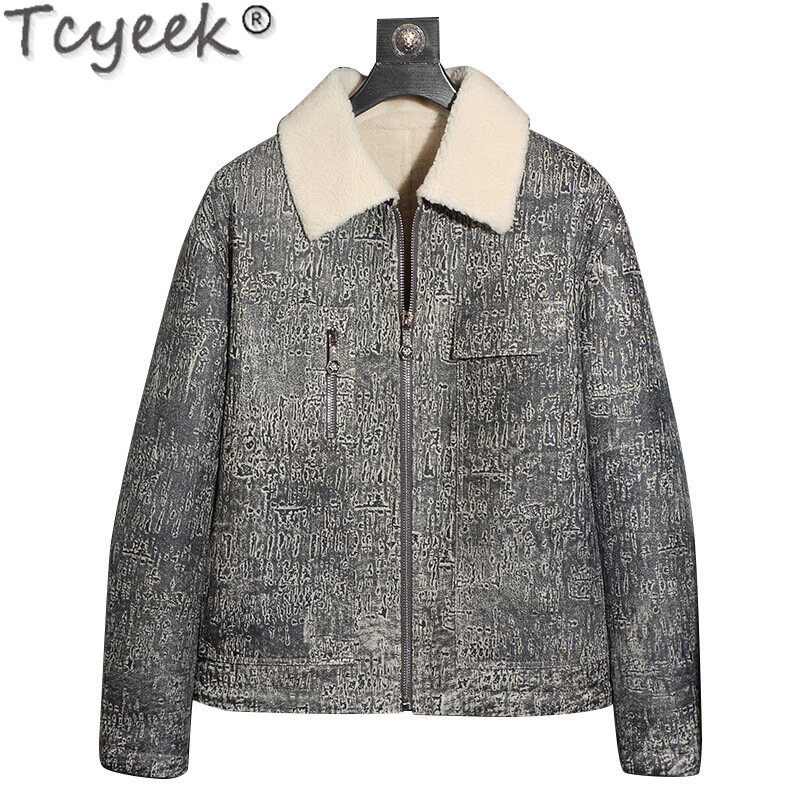 Tcyeek-abrigo de piel de oveja Natural para hombre, chaqueta de cuero genuino para motocicleta, chaquetas de lana de invierno, abrigo de piel Real, ropa para hombre
