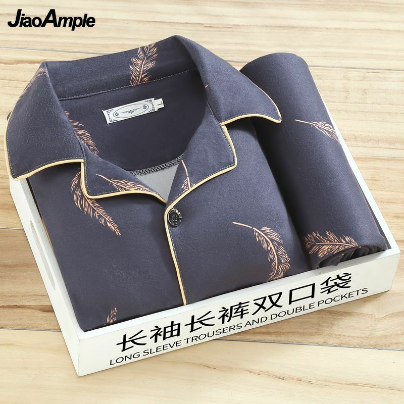Pijamas de algodón de manga larga para hombre, ropa de dormir elegante Coreana de 2 piezas, otoño e invierno, 100%
