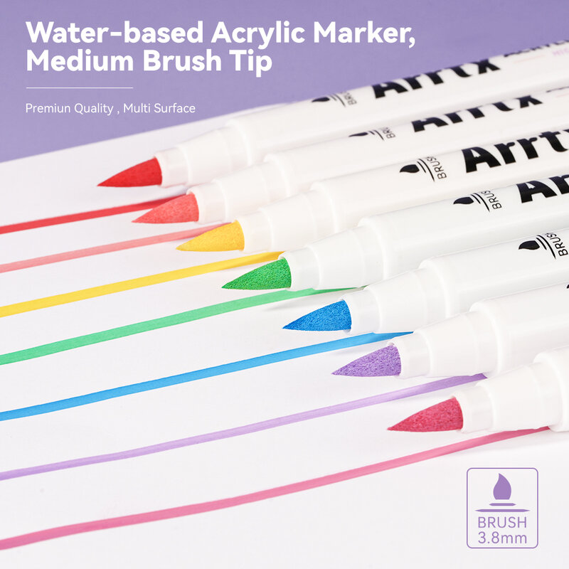 Arrtx 30/32/36 Colors  Acrylic Paint Marker Brush Tip Pens for Rock Stone Ceramic Porcelain Mug Wood Fabric Canvas Marking Pens