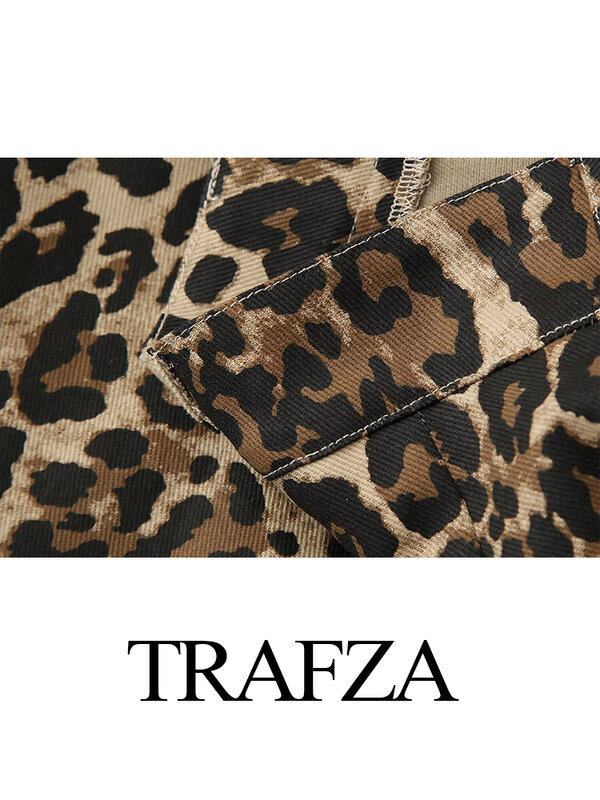 TRAFZA Leopard Shorts donna Y2k Street Fashion tasca con cerniera pantaloni corti a gamba larga femminile 2024 Summer Cool Girl Print Mini Pant